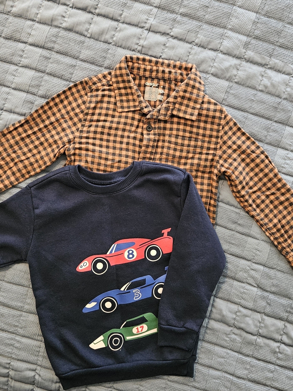 Cat &Jack Orange Plaid Button-Up Shirt And Race Car Sweatshirt - Kids